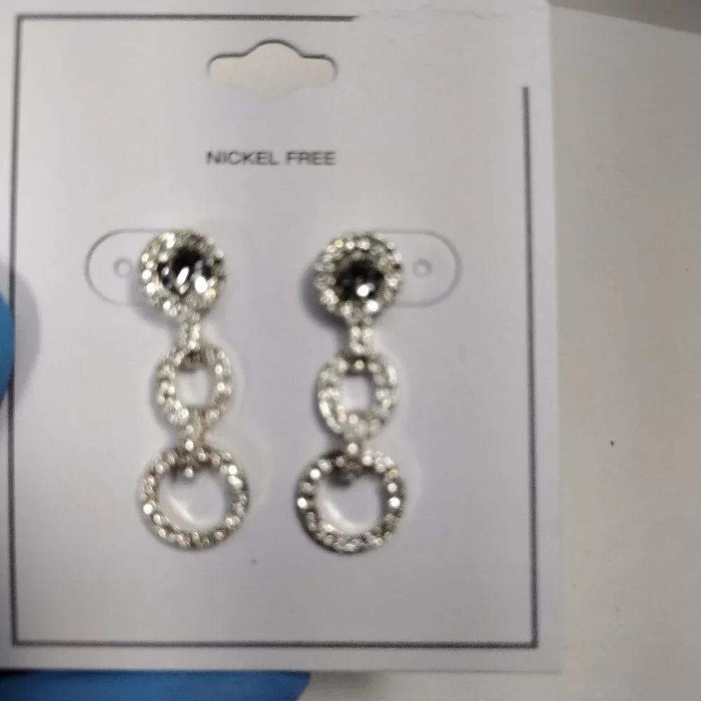 Textured Silver Sparkling Crystal Hoop Dangle Earrings – Women’s Fashion Jewelry